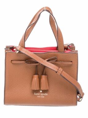 kate spade Tan Pebbled Leather Satchel with Red Interior